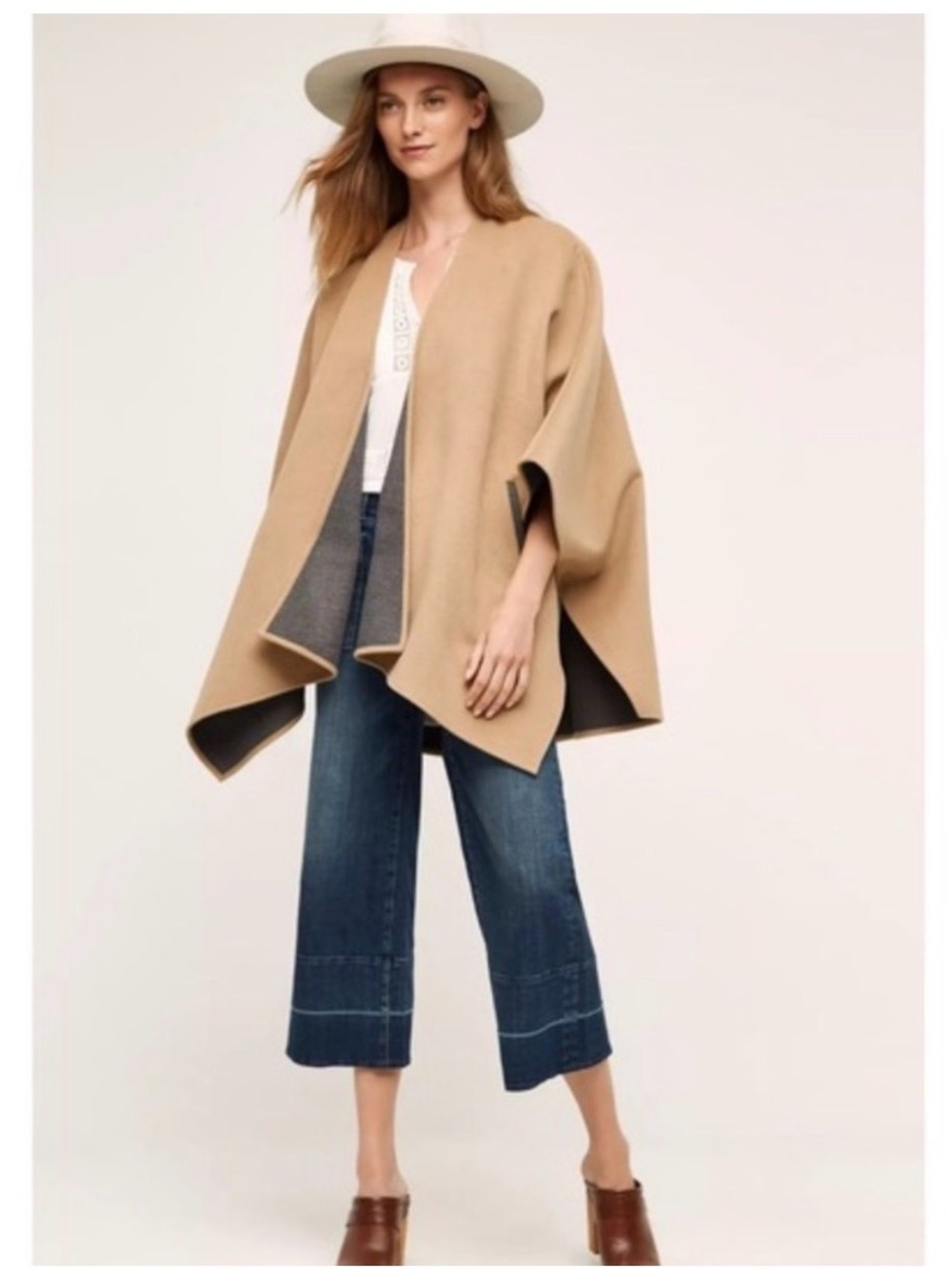 CARTONNIER ANTHROPOLOGIE Vista Poncho Cape Camel Gray XS/S Oversize